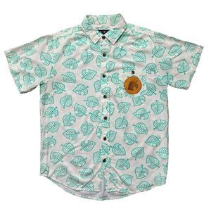 Men's Leaf Print Casual Button Down Shirt - White and Green